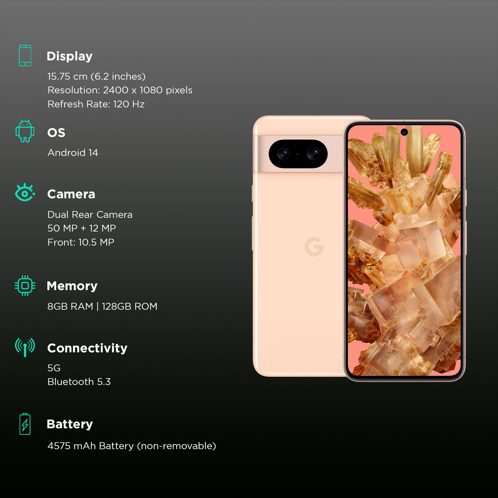 Buy Google Pixel 8 5G (8GB RAM, 128GB, Rose) Online Croma